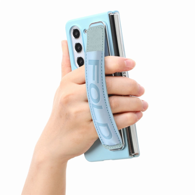 For Samsung   Galaxy Z Fold5 5G Integrated Film Wrist Grip Leather Phone Case with Pen Slot(Bule) - Galaxy Z Fold5 Cases by buy2fix | Online Shopping UK | buy2fix
