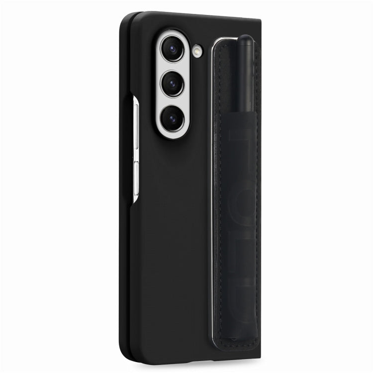 For Samsung   Galaxy Z Fold5 5G Integrated Film Wrist Grip Leather Phone Case with Pen Slot(Black) - Galaxy Z Fold5 Cases by buy2fix | Online Shopping UK | buy2fix