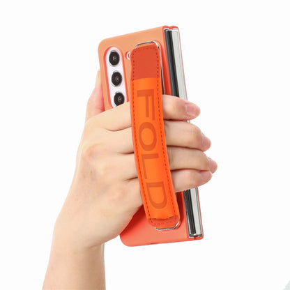 For Samsung   Galaxy Z Fold5 5G Integrated Film Wrist Grip Leather Phone Case with Pen Slot(Orange) - Galaxy Z Fold5 Cases by buy2fix | Online Shopping UK | buy2fix