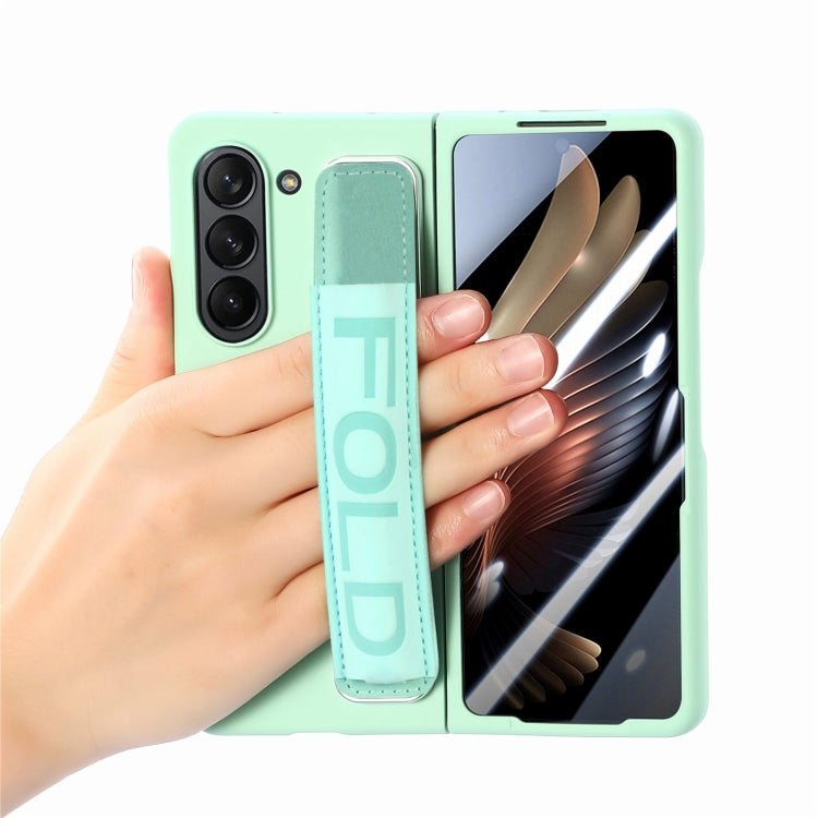 For Samsung   Galaxy Z Fold5 5G Integrated Film Wrist Grip Leather Phone Case with Pen Slot(Green) - Galaxy Z Fold5 Cases by buy2fix | Online Shopping UK | buy2fix