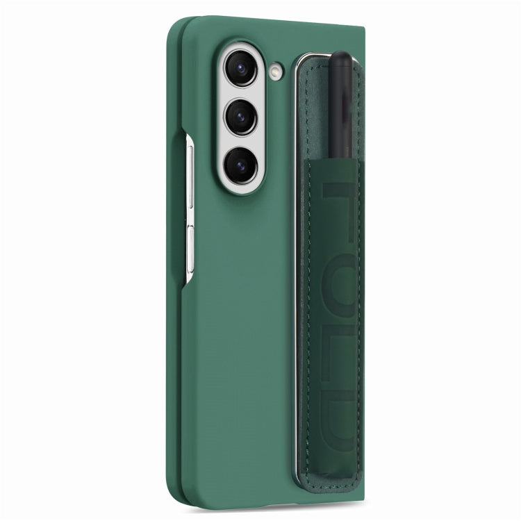 For Samsung   Galaxy Z Fold5 5G Integrated Film Wrist Grip Leather Phone Case with Pen Slot(Dark Green) - Galaxy Z Fold5 Cases by buy2fix | Online Shopping UK | buy2fix