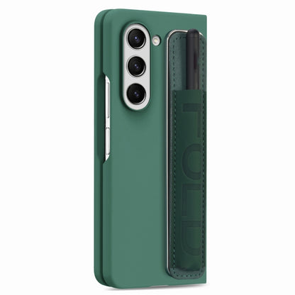 For Samsung   Galaxy Z Fold5 5G Integrated Film Wrist Grip Leather Phone Case with Pen Slot(Dark Green) - Galaxy Z Fold5 Cases by buy2fix | Online Shopping UK | buy2fix