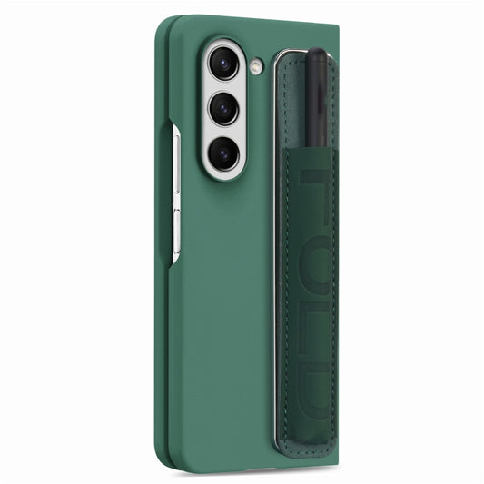 For Samsung   Galaxy Z Fold5 5G Integrated Film Wrist Grip Leather Phone Case with Pen Slot(Dark Green) - Galaxy Z Fold5 Cases by buy2fix | Online Shopping UK | buy2fix