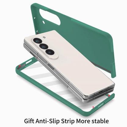 For Samsung   Galaxy Z Fold5 5G Integrated Film Wrist Grip Leather Phone Case with Pen Slot(Dark Green) - Galaxy Z Fold5 Cases by buy2fix | Online Shopping UK | buy2fix