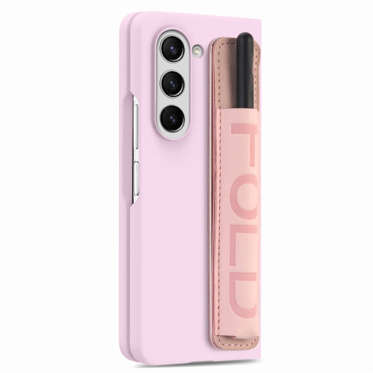 For Samsung   Galaxy Z Fold5 5G Integrated Film Wrist Grip Leather Phone Case with Pen Slot(Pink) - Galaxy Z Fold5 Cases by buy2fix | Online Shopping UK | buy2fix