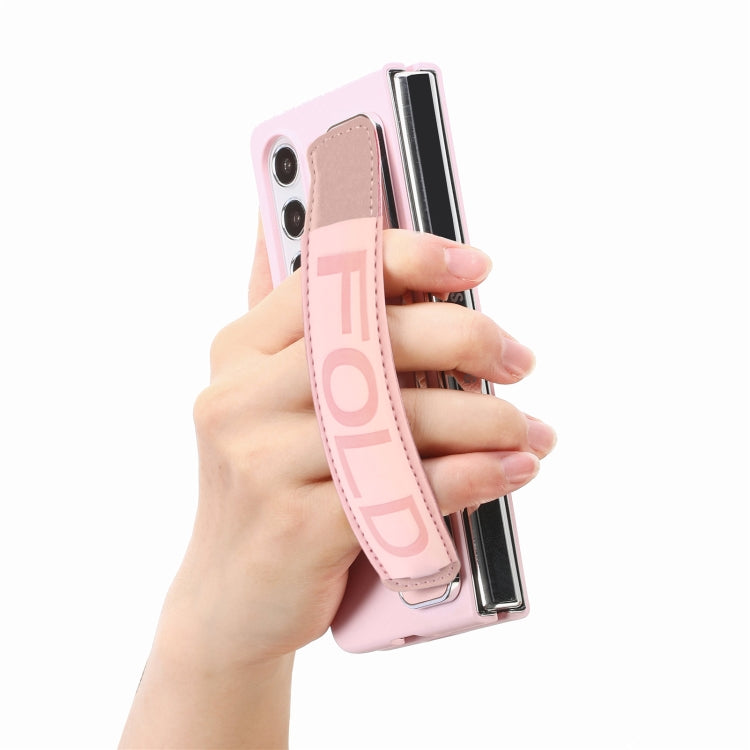For Samsung   Galaxy Z Fold5 5G Integrated Film Wrist Grip Leather Phone Case with Pen Slot(Pink) - Galaxy Z Fold5 Cases by buy2fix | Online Shopping UK | buy2fix