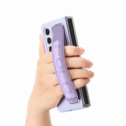 For Samsung   Galaxy Z Fold5 5G Integrated Film Wrist Grip Leather Phone Case with Pen Slot(Purple) - Galaxy Z Fold5 Cases by buy2fix | Online Shopping UK | buy2fix