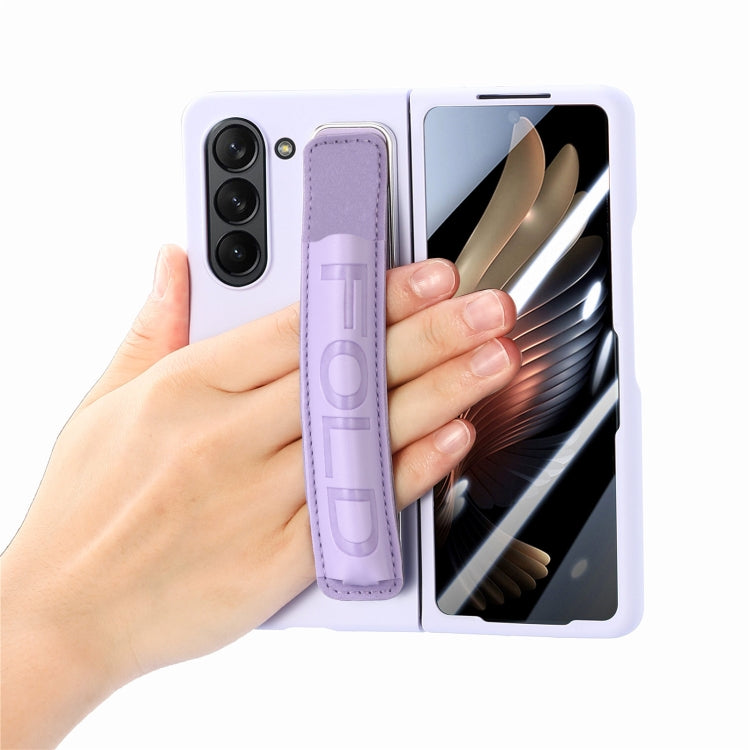 For Samsung   Galaxy Z Fold5 5G Integrated Film Wrist Grip Leather Phone Case with Pen Slot(Purple) - Galaxy Z Fold5 Cases by buy2fix | Online Shopping UK | buy2fix