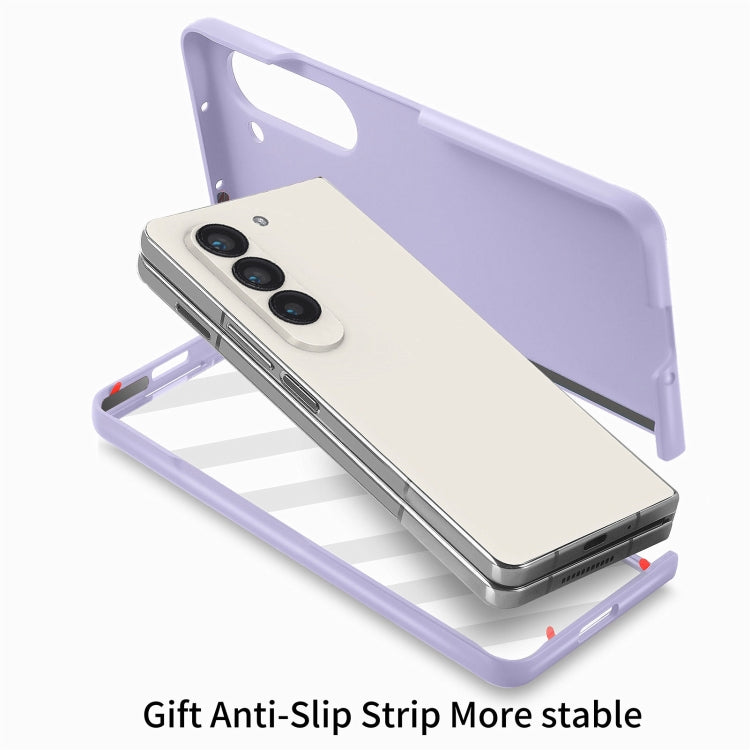 For Samsung   Galaxy Z Fold5 5G Integrated Film Wrist Grip Leather Phone Case with Pen Slot(Purple) - Galaxy Z Fold5 Cases by buy2fix | Online Shopping UK | buy2fix