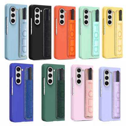 For Samsung   Galaxy Z Fold5 5G Integrated Film Wrist Grip Leather Phone Case with Pen Slot(Yellow) - Galaxy Z Fold5 Cases by buy2fix | Online Shopping UK | buy2fix