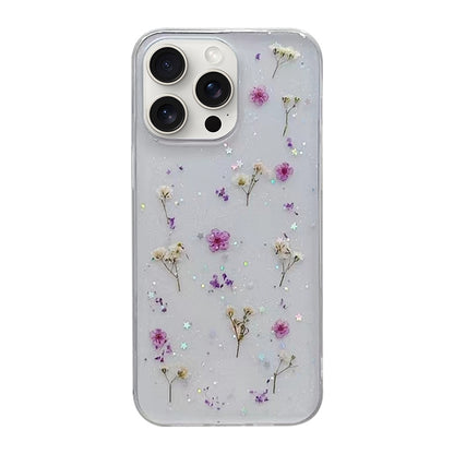 For iPhone 16 Pro Gypsophila Flowers Pattern TPU Protective Phone Case(Purple) by buy2fix