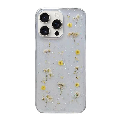For iPhone 16 Pro Gypsophila Flowers Pattern TPU Protective Phone Case(Yellow) by buy2fix