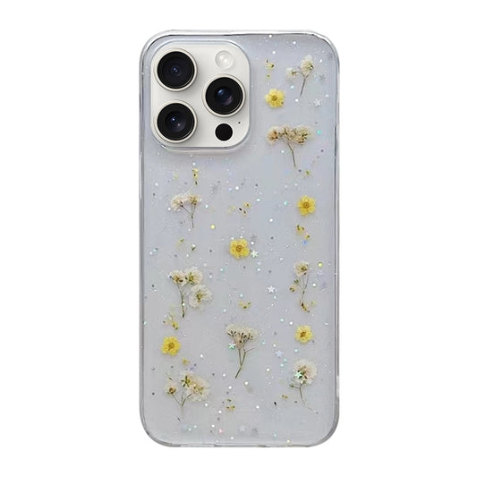 For iPhone 16 Pro Gypsophila Flowers Pattern TPU Protective Phone Case(Yellow) by buy2fix