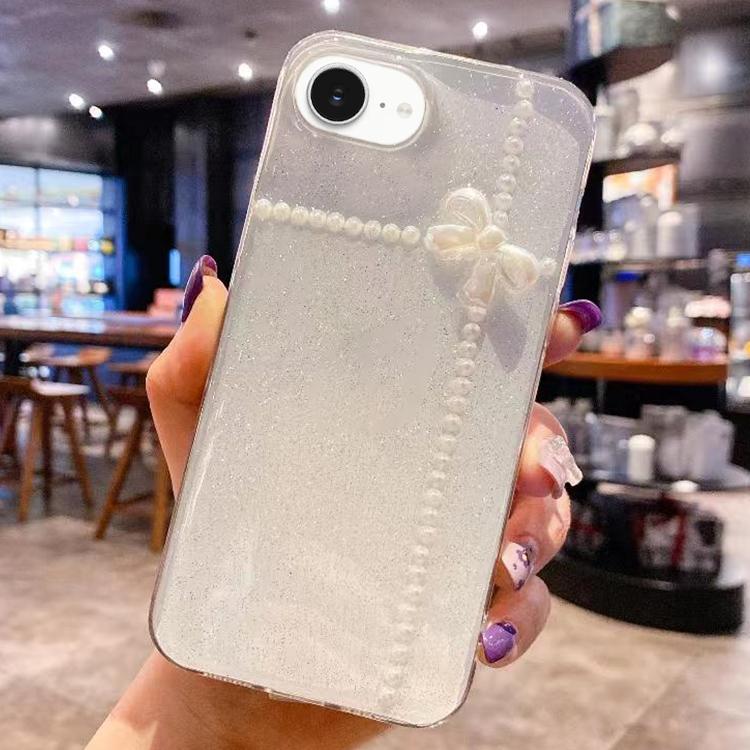 For iPhone 16e Pearl Bow Glitter Epoxy TPU Phone Case(Cross Knots) - iPhone 16e Cases by buy2fix | Online Shopping UK | buy2fix