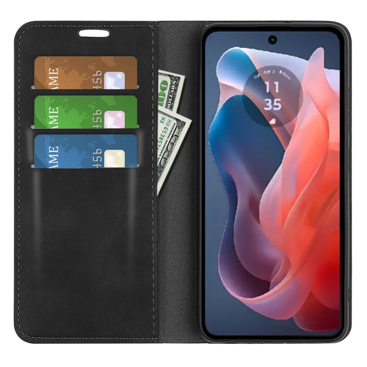 For Motorola Moto G Play 2024 Retro-skin Magnetic Suction Leather Phone Case(Black) by buy2fix