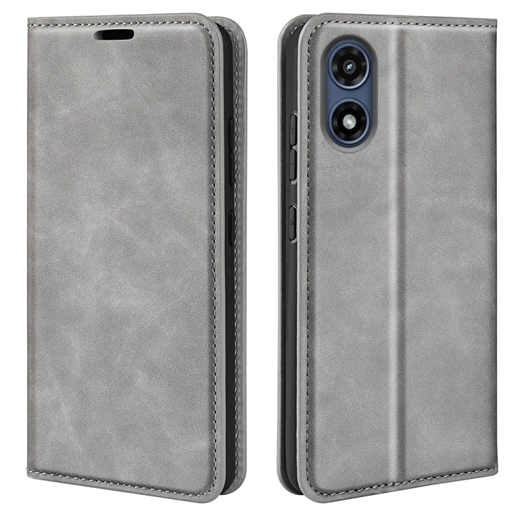 For Motorola Moto G Play 2024 Retro-skin Magnetic Suction Leather Phone Case(Grey) by buy2fix