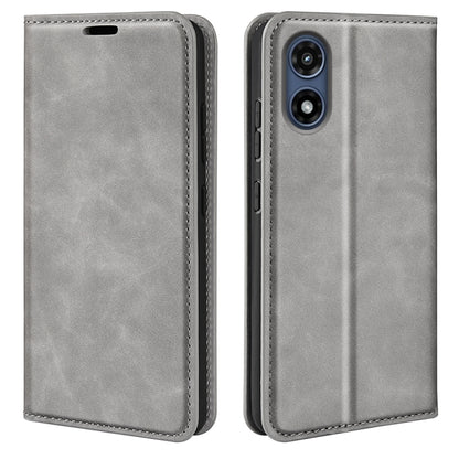 For Motorola Moto G Play 2024 Retro-skin Magnetic Suction Leather Phone Case(Grey) by buy2fix