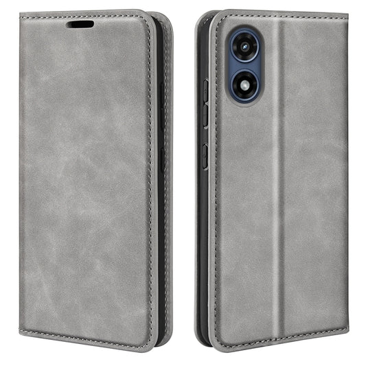 For Motorola Moto G Play 2024 Retro-skin Magnetic Suction Leather Phone Case(Grey) by buy2fix