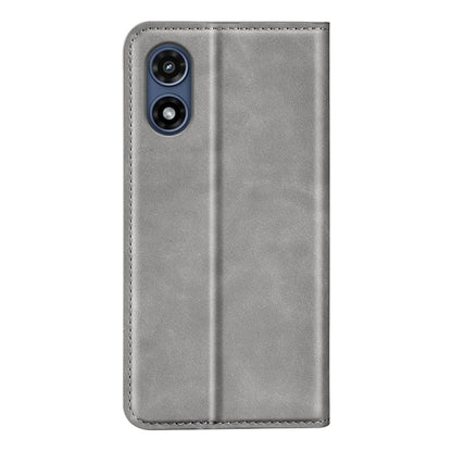 For Motorola Moto G Play 2024 Retro-skin Magnetic Suction Leather Phone Case(Grey) by buy2fix
