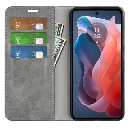 For Motorola Moto G Play 2024 Retro-skin Magnetic Suction Leather Phone Case(Grey) by buy2fix