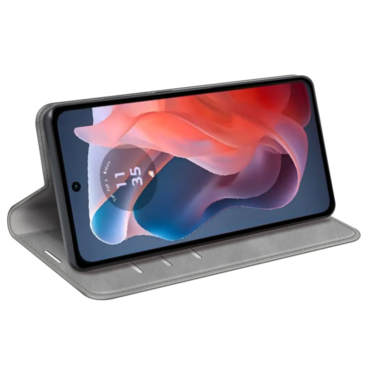 For Motorola Moto G Play 2024 Retro-skin Magnetic Suction Leather Phone Case(Grey) by buy2fix