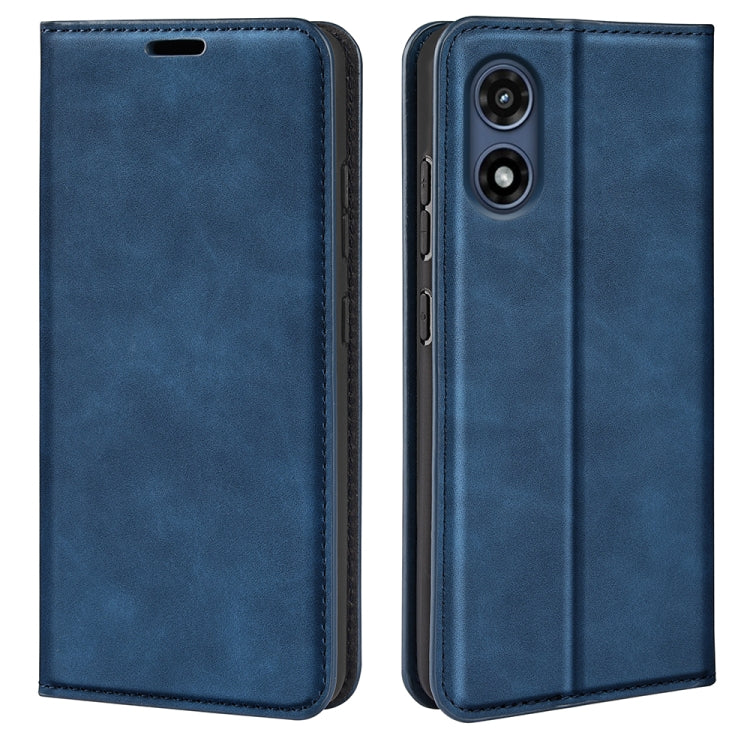 For Motorola Moto G Play 2024 Retro-skin Magnetic Suction Leather Phone Case(Dark Blue) by buy2fix