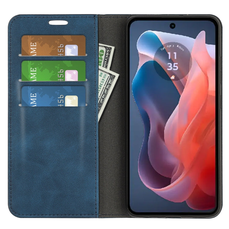 For Motorola Moto G Play 2024 Retro-skin Magnetic Suction Leather Phone Case(Dark Blue) by buy2fix