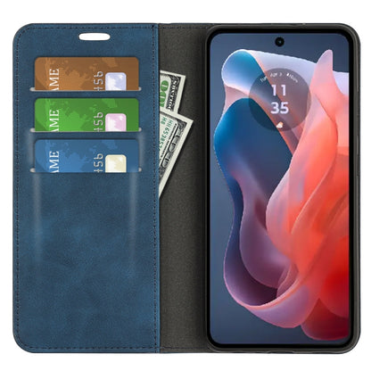 For Motorola Moto G Play 2024 Retro-skin Magnetic Suction Leather Phone Case(Dark Blue) by buy2fix