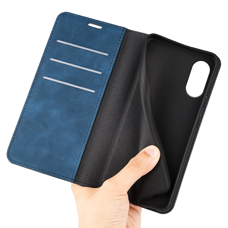 For Motorola Moto G Play 2024 Retro-skin Magnetic Suction Leather Phone Case(Dark Blue) by buy2fix