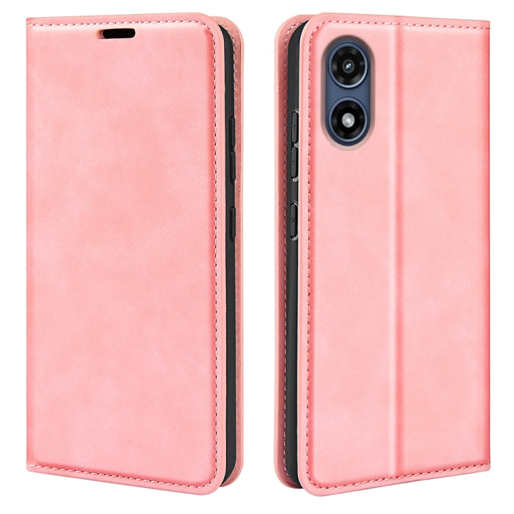 For Motorola Moto G Play 2024 Retro-skin Magnetic Suction Leather Phone Case(Pink) by buy2fix