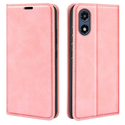 For Motorola Moto G Play 2024 Retro-skin Magnetic Suction Leather Phone Case(Pink) by buy2fix