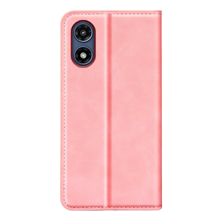 For Motorola Moto G Play 2024 Retro-skin Magnetic Suction Leather Phone Case(Pink) by buy2fix