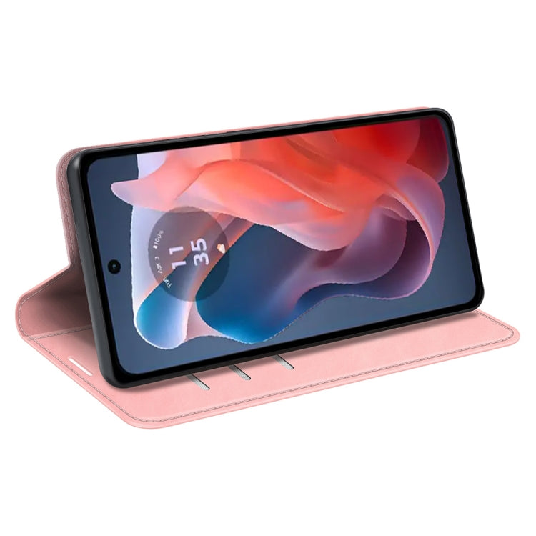 For Motorola Moto G Play 2024 Retro-skin Magnetic Suction Leather Phone Case(Pink) by buy2fix