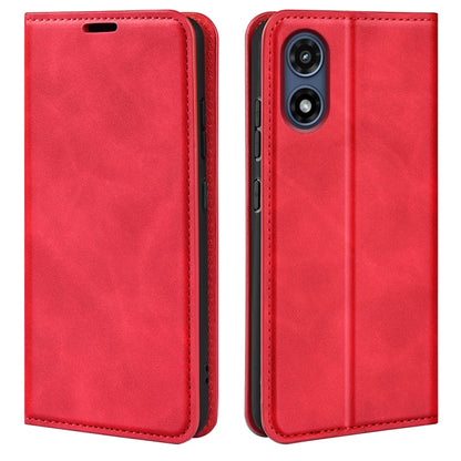 For Motorola Moto G Play 2024 Retro-skin Magnetic Suction Leather Phone Case(Red) by buy2fix