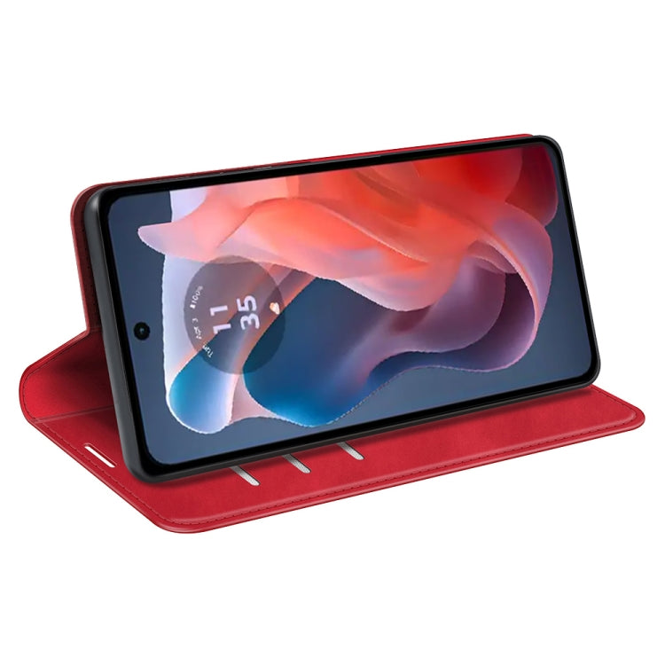 For Motorola Moto G Play 2024 Retro-skin Magnetic Suction Leather Phone Case(Red) by buy2fix