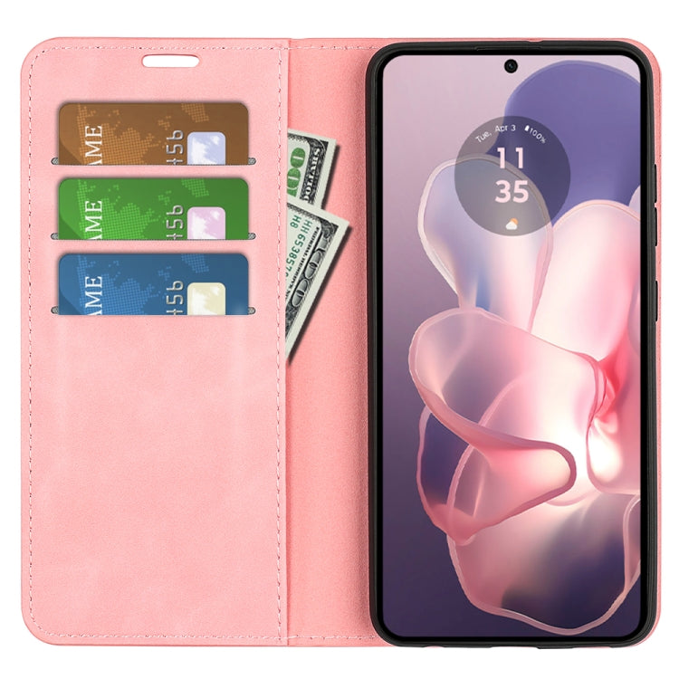 For Motorola Moto G Power 5G 2024 Retro-skin Magnetic Suction Leather Phone Case(Pink) by buy2fix