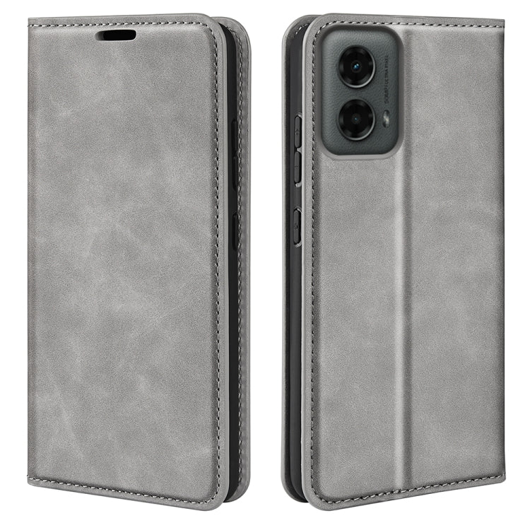 For Motorola Moto G 5G 2024 Retro-skin Magnetic Suction Leather Phone Case(Grey) by buy2fix