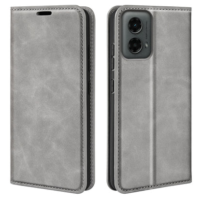 For Motorola Moto G 5G 2024 Retro-skin Magnetic Suction Leather Phone Case(Grey) by buy2fix