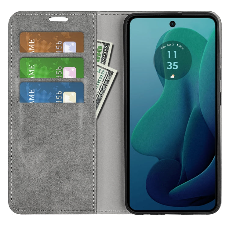 For Motorola Moto G 5G 2024 Retro-skin Magnetic Suction Leather Phone Case(Grey) by buy2fix