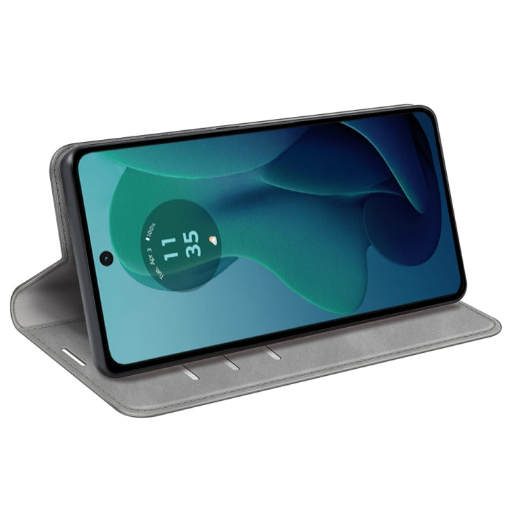 For Motorola Moto G 5G 2024 Retro-skin Magnetic Suction Leather Phone Case(Grey) by buy2fix