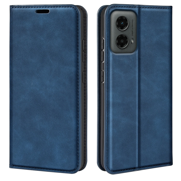For Motorola Moto G 5G 2024 Retro-skin Magnetic Suction Leather Phone Case(Dark Blue) by buy2fix