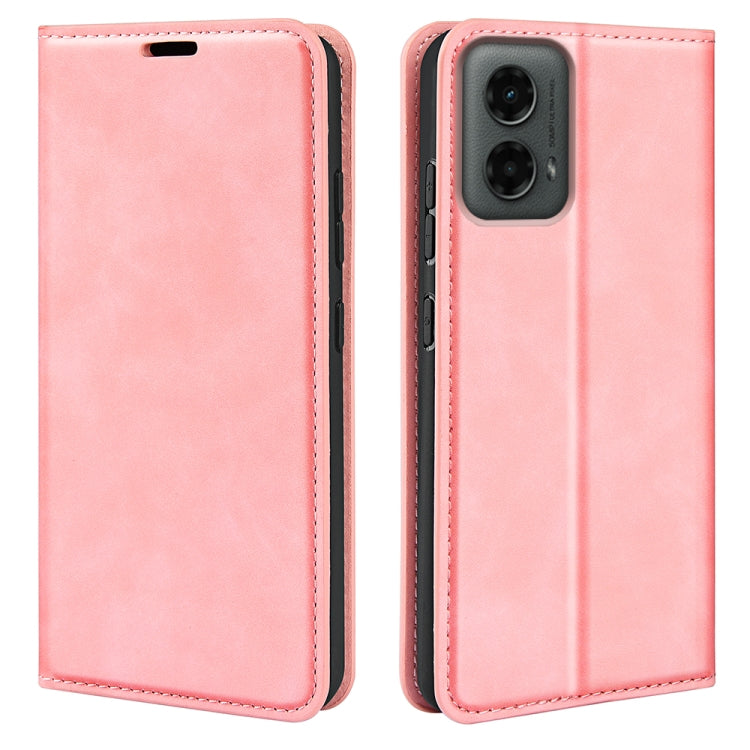 For Motorola Moto G 5G 2024 Retro-skin Magnetic Suction Leather Phone Case(Pink) by buy2fix