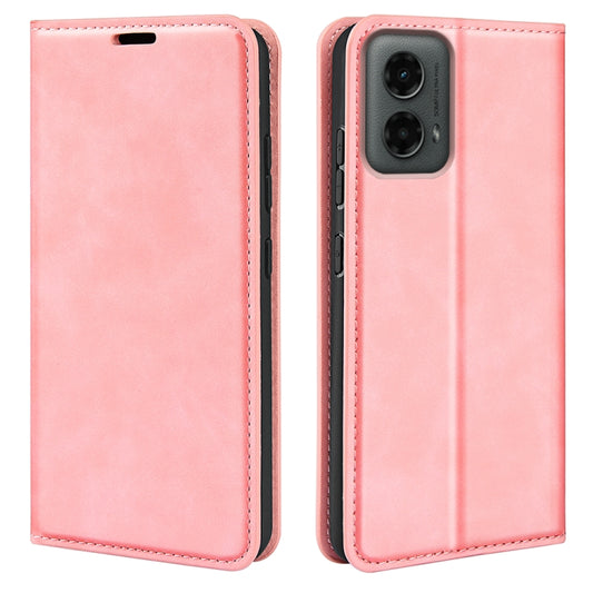 For Motorola Moto G 5G 2024 Retro-skin Magnetic Suction Leather Phone Case(Pink) by buy2fix