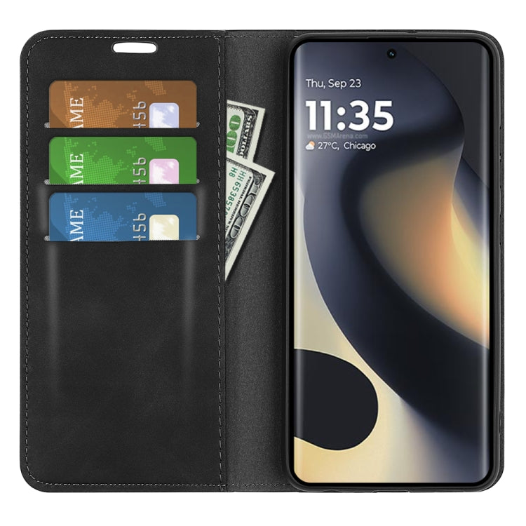 For Motorola Edge 5G 2024 Retro-skin Magnetic Suction Leather Phone Case(Black) by buy2fix