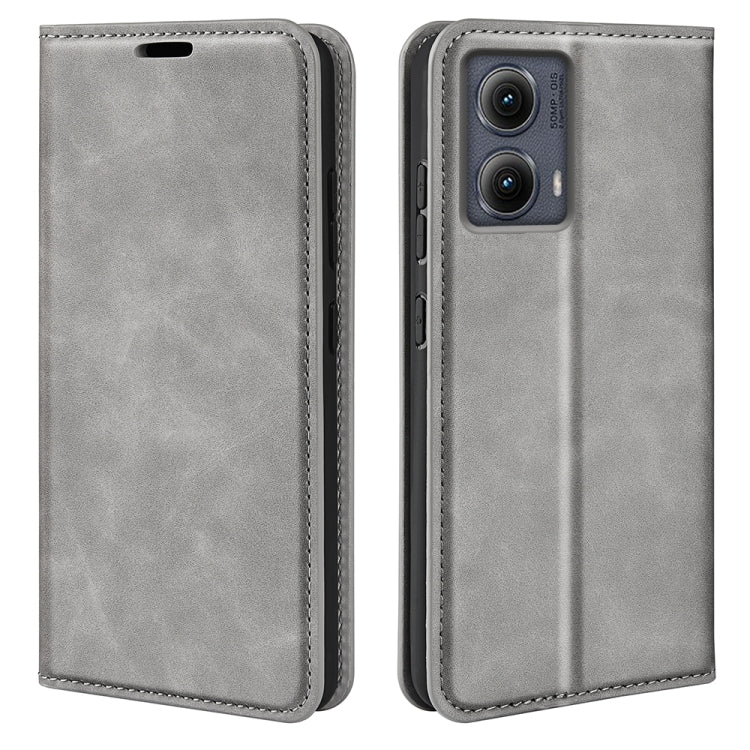 For Motorola Edge 5G 2024 Retro-skin Magnetic Suction Leather Phone Case(Grey) by buy2fix