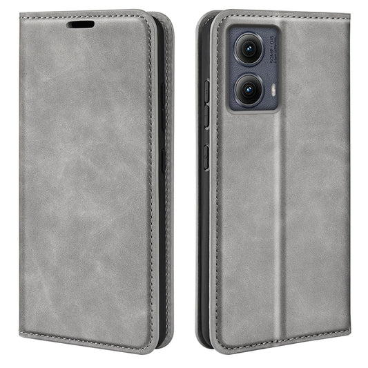 For Motorola Edge 5G 2024 Retro-skin Magnetic Suction Leather Phone Case(Grey) by buy2fix
