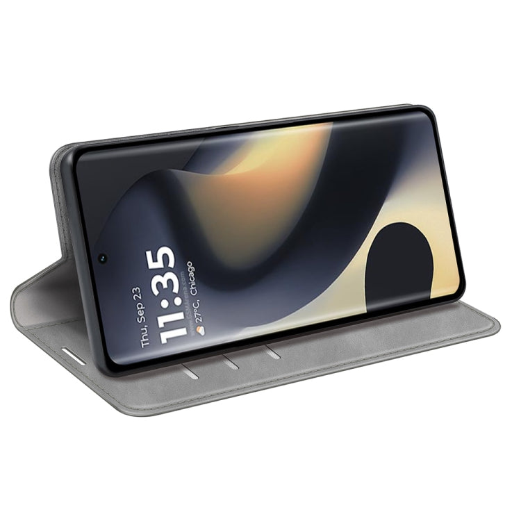 For Motorola Edge 5G 2024 Retro-skin Magnetic Suction Leather Phone Case(Grey) by buy2fix