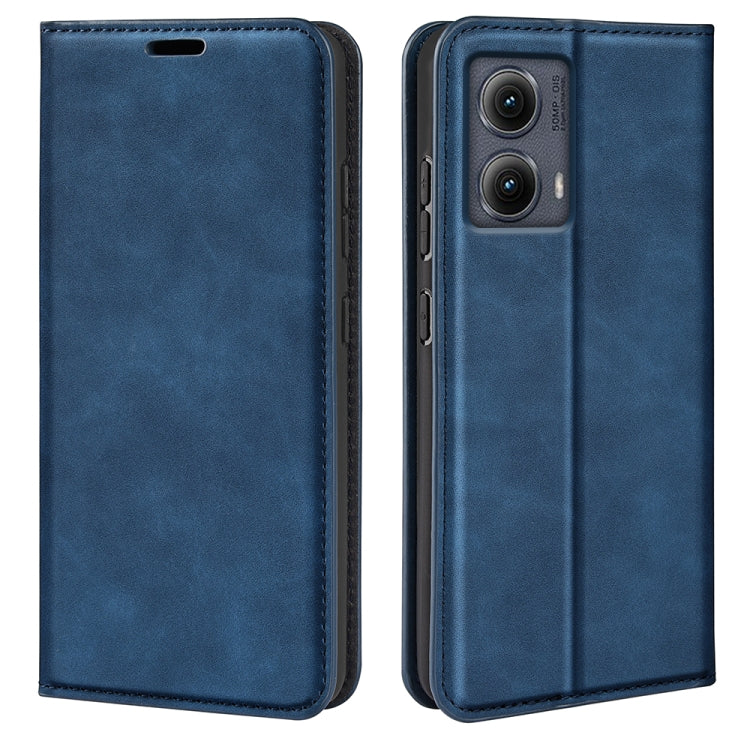 For Motorola Edge 5G 2024 Retro-skin Magnetic Suction Leather Phone Case(Dark Blue) by buy2fix