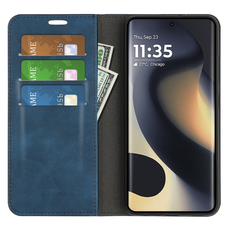 For Motorola Edge 5G 2024 Retro-skin Magnetic Suction Leather Phone Case(Dark Blue) by buy2fix