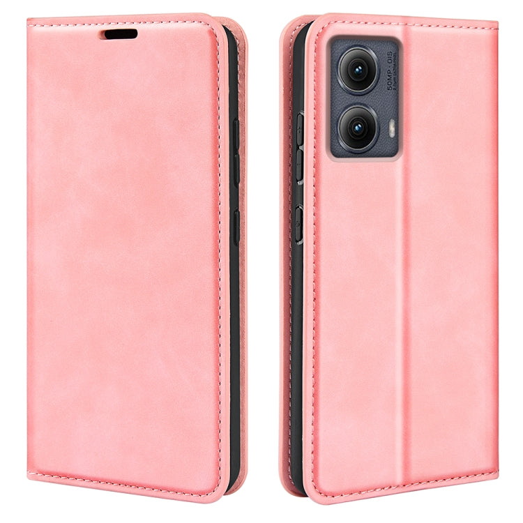 For Motorola Edge 5G 2024 Retro-skin Magnetic Suction Leather Phone Case(Pink) by buy2fix